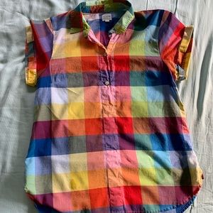J Crew colorful plaid button down collar top